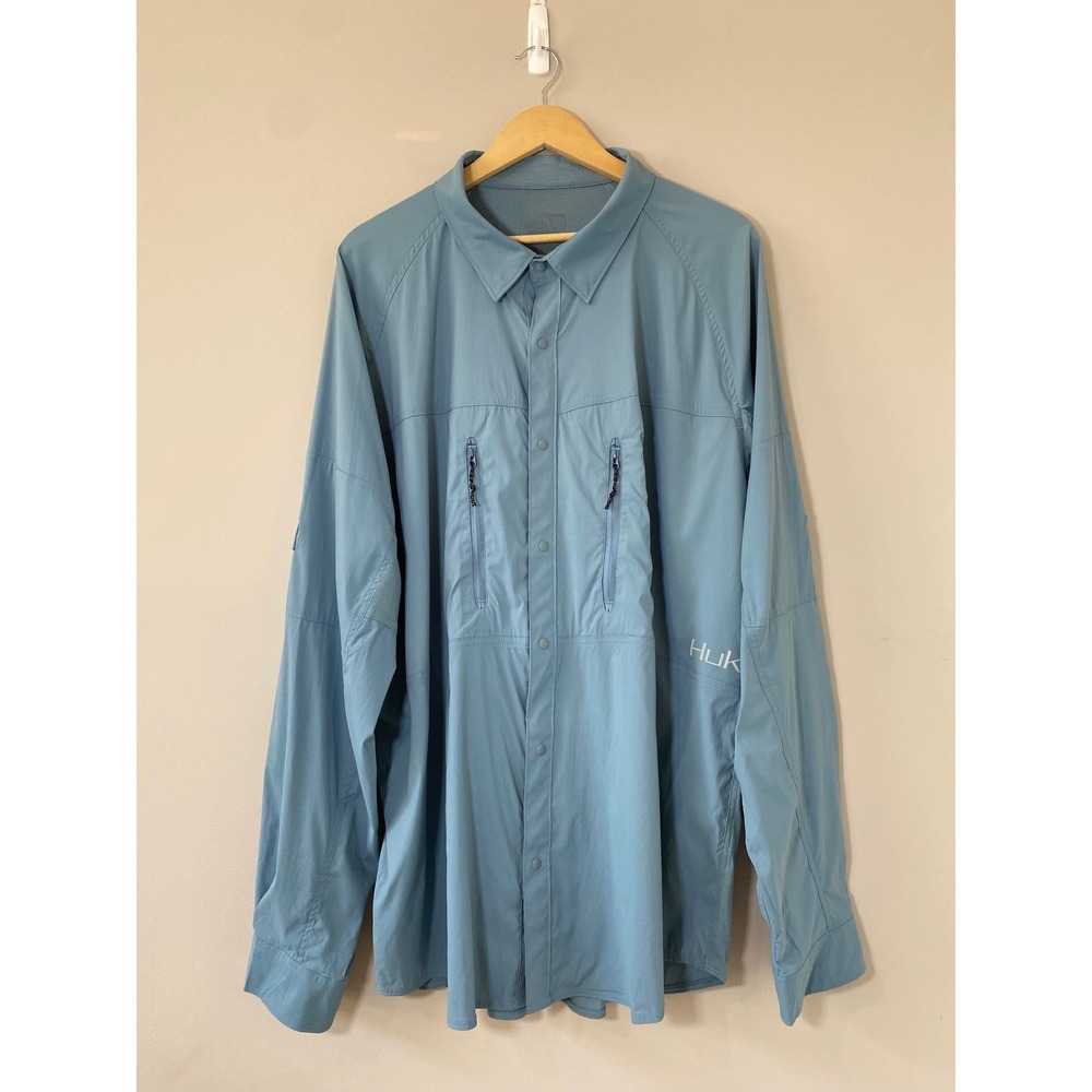 Huk Fishing Shirt Mens XXXL Blue Long‎ Sleeve Snap Front Mesh Back Performance